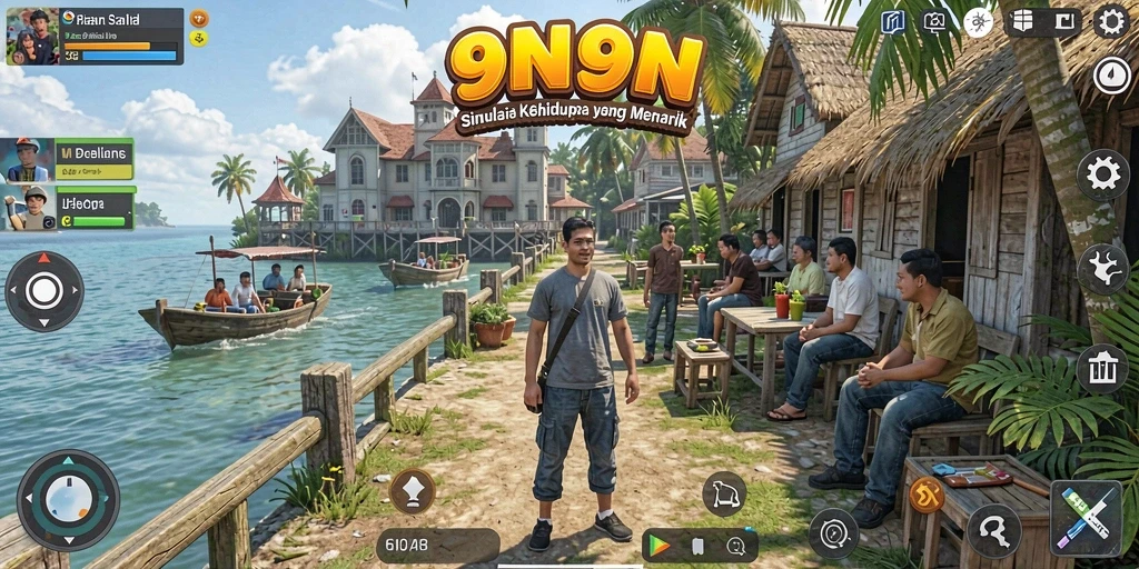 Tampilan menarik gameplay 9N9N dengan karakter yang beraktivitas.