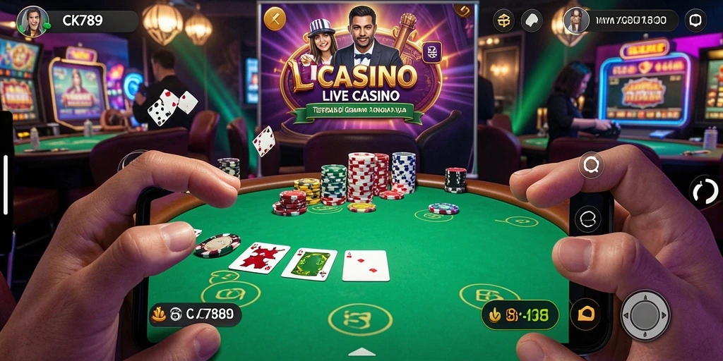 Tampilan gameplay Live Casino CK789 dengan dealer langsung dan permainan menarik.