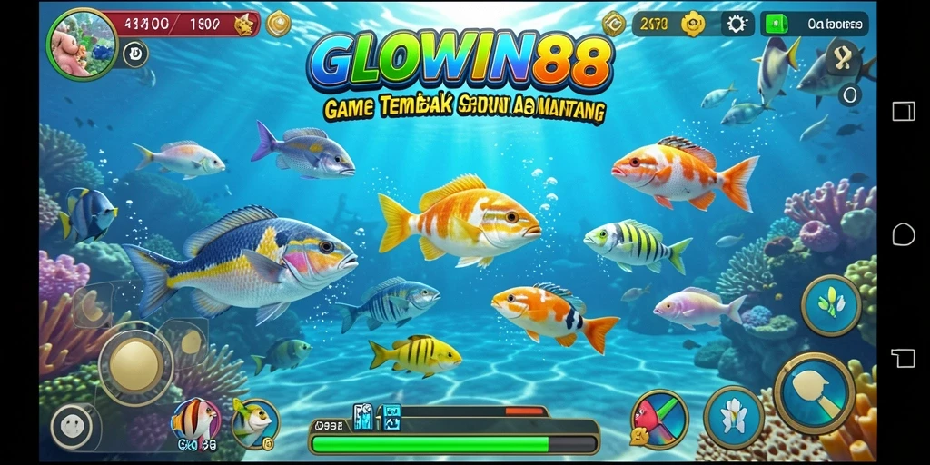 Screenshot gameplay GLOWIN88 menampilkan serunya menembak ikan.