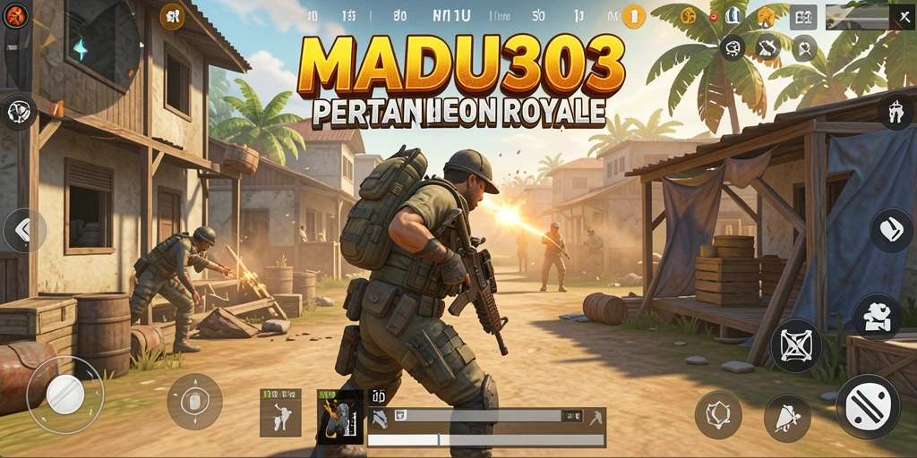 Tampilan seru gameplay Battle Royale MADU303 dengan berbagai aksi mendebarkan.