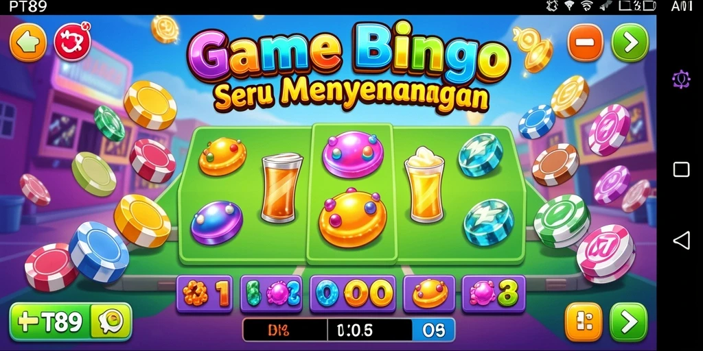 Tampilan gameplay seru PT89 dengan suasana Bingo yang ceria.