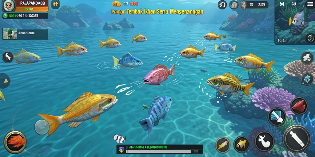 Tampilan gameplay seru dari RAJAPANDA88 saat menembak ikan.