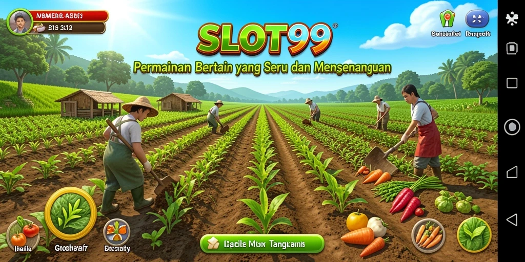 Tampilan gameplay SLOT99 yang menawan dengan berbagai aktivitas pertanian.