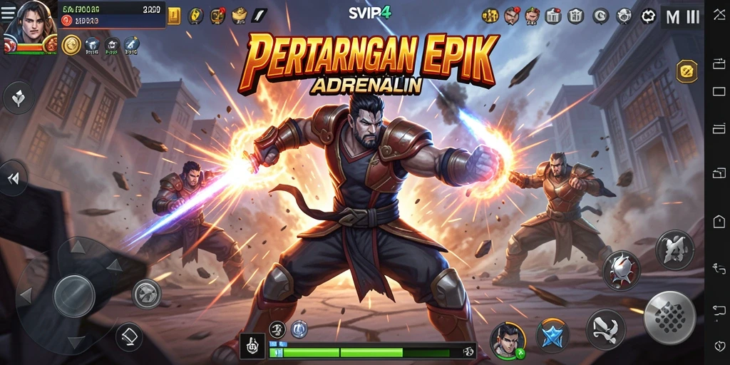 Screenshot gameplay SVIP4 menunjukkan pertarungan yang intens dan strategis.