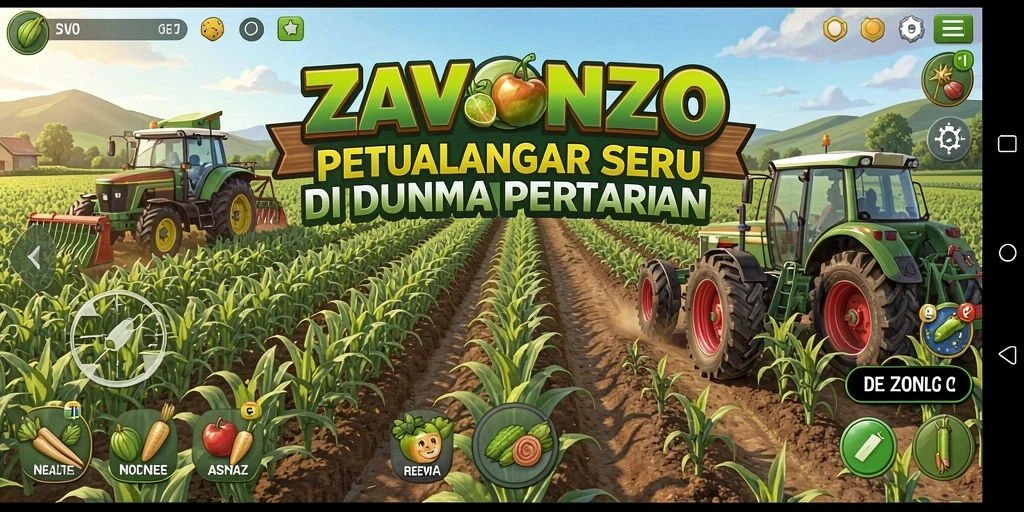 Tampilan seru gameplay ZAVONZO di dunia pertanian.
